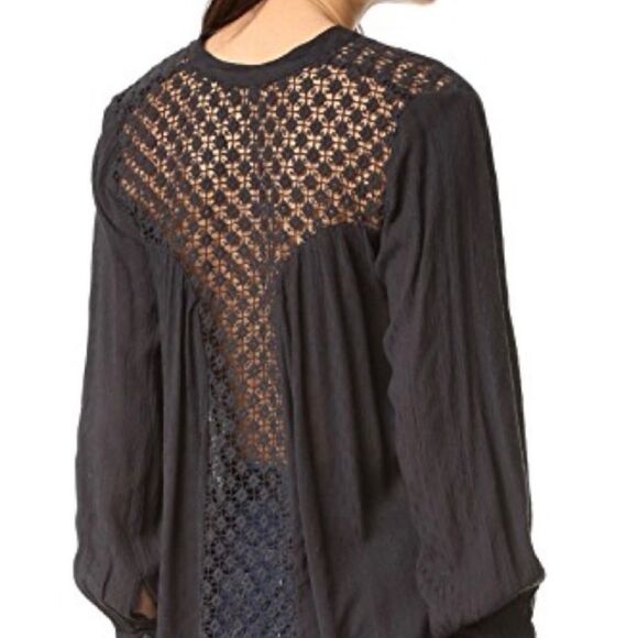 Free People Best Button Front Black Eyelet Blouse Women’s Size Small - Picture 9 of 10